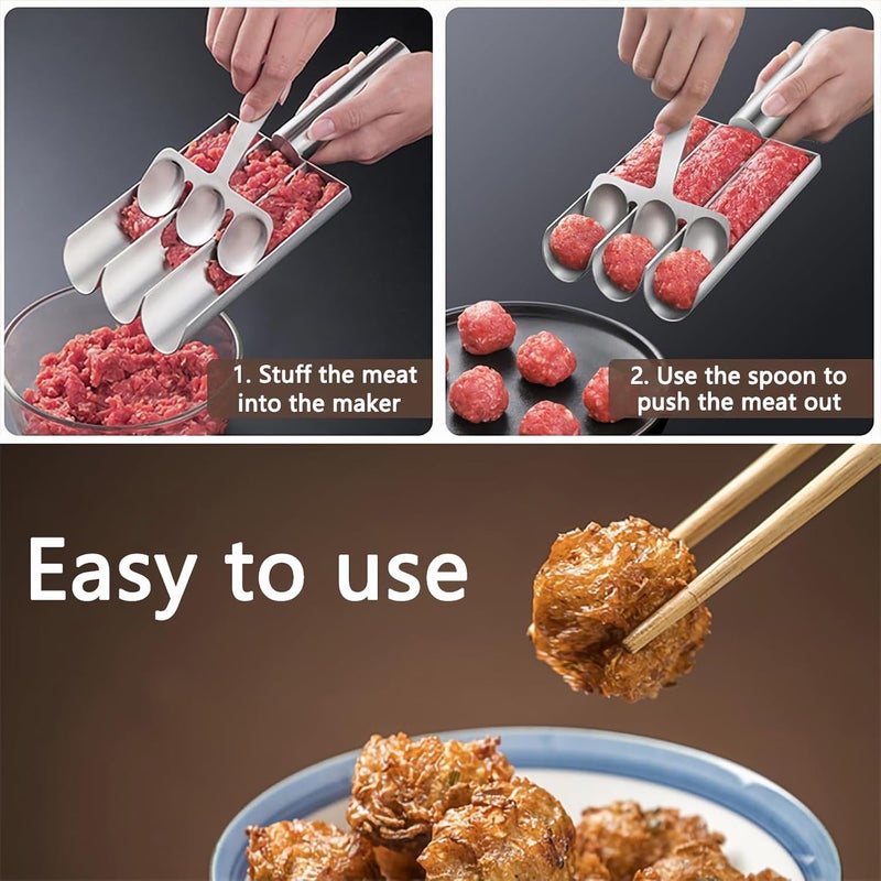 AMUSCHAT Triple Meatball Maker With Cutting Spade + Meat Ball Scoop, Stainless Steel Manual Home Meat Ball Maker, Kitchen Mould for Quick Making Hush Puppy, Fritter, Sweet Ball, Rice Ball, Chicken Meatball - Image 4